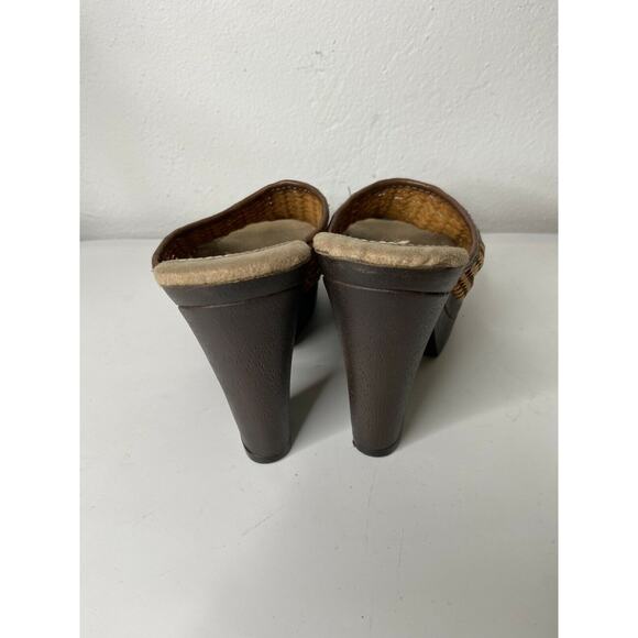Mudd Brown Woven Slip On Chunky Platform Open Toe Heels size 8 - Picture 2 of 6